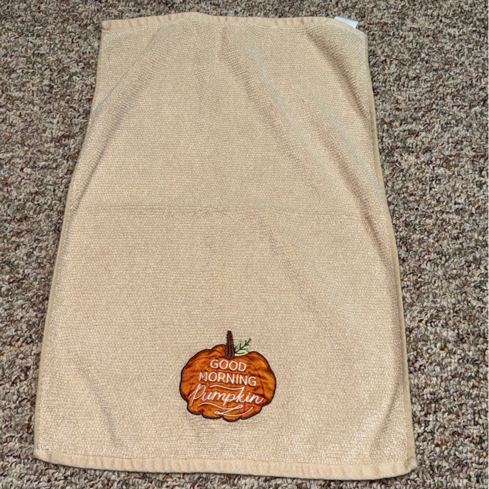 Good morning Pumpkin Beige kitchen Towel with Pumpkin Design, autumn, fall